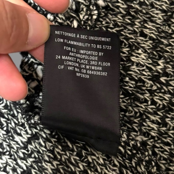 Cartonnier Anthropologie Black White Cream Knitted Open Blazer Cardigan Large - Picture 10 of 10